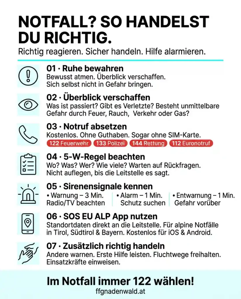 Notfallratgeber - so handelst du richtig! Notruf Notrufnummer Sirenensignale